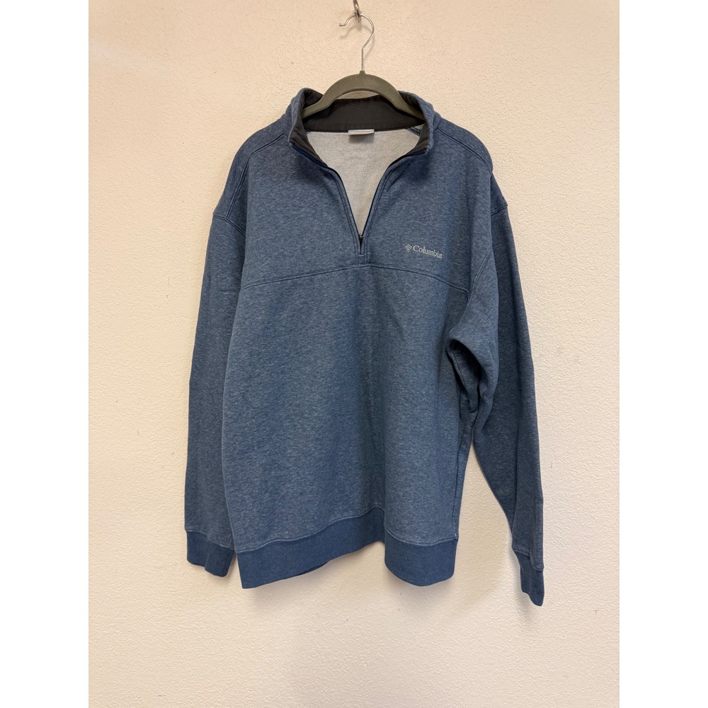 Columbia Men's Large Blue Heather Quarter Zip Pullover Sweatshirt Cotton Blend